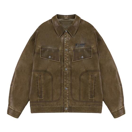 
BJHG reckless new American style leather jacket men's spring trendy brand couple Maillard leather jacket women