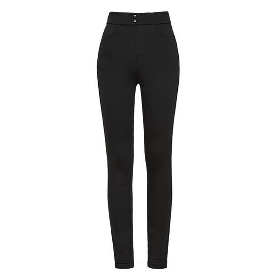 Yiyang Hyaluronic acid Black Bottom Pants Female Winter Wear Plel Warm High -waist Elastic Pencil Small Foot Black Magic Pants