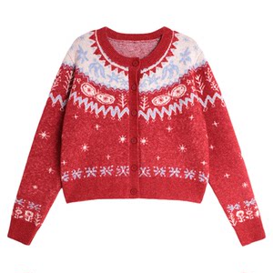 
Eared uare original design Sheffield Fair Island Festive atmosphere jacquard sweater cardigan skirt suit