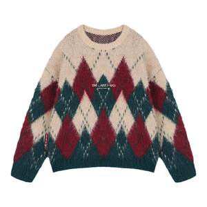 BJHG Christmas sweater couple men's autumn and winter trendy brand plaid marrard retro sweater women