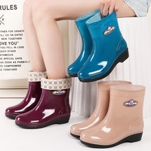 Women's rain shoes with thick soles, wear-resistant rain boots, non slip, adult women's water shoes, kitchen water shoes, cotton rubber shoes, short sleeves