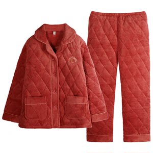 
Xuanliang couple pajamas for women in winter three-layer thickened cotton jacket for men's coral fleece home clothing set