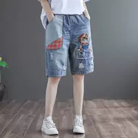 Ретро джинсовая юбка, летние шорты, штаны, с вышивкой, в корейском стиле, эластичная талия, оверсайз