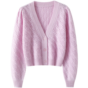 
The temperament of a noble family! V-neck thickened hollow 100% pure cashmere cardigan for women short cashmere sweater jacket