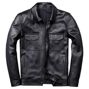 
The factory has a good product to pick up genuine leather leather jacket, top layer cowhide men's slim short leather jacket special price versatile leather jacket