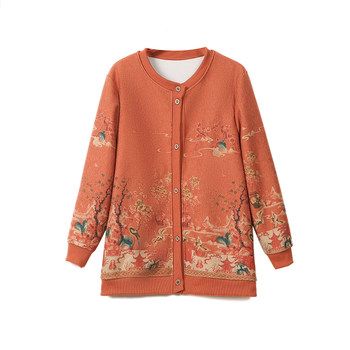 
Autumn and winter knitted fleece jacket for middle-aged and elderly women