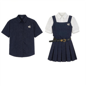 
Couple clothing summer 2026 new niche design short-sleeved shirt two-piece set French one dress and one skirt ins trend