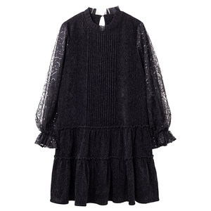 
Baoshili mesh sequin spliced ​​long-sleeved dress 2025 winter fashion temperament slim A-line casual skirt trendy