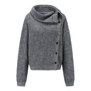 
[ZHIMII Shimi] Diagonal lapel baby alpaca pullover sweater, loose Chinese style asymmetrical