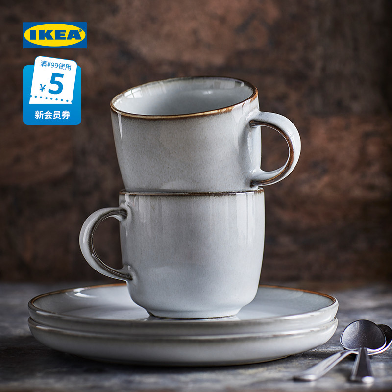 IKEA 宜家 GLADELIG格拉德里石瓷彩釉大杯灰色可洗碗机微波炉现代