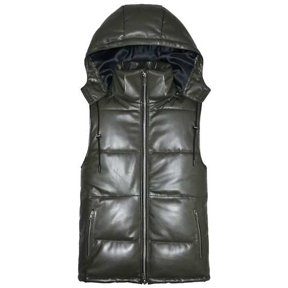 
Men's and women's genuine leather down winter clothing vest, first-layer sheepskin clothing, slim fit, removable hat, casual thick vest, waistcoat