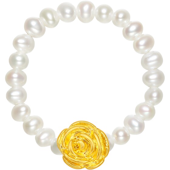 
Saturday blessing gold pearl ring women's 5d hard gold rose elastic rope women's ring gold inlaid holiday gift