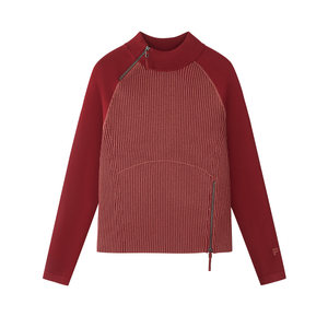 
FILA FUSION Fila trendy brand women's knitted sweater 2026 spring new red slim-fit stitching pullover sweater