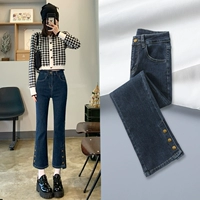 Джинсовые демисезонные утепленные джинсы, штаны, приталенные штаны-клёш, коллекция 2023, высокая талия, по фигуре, подходит для подростков
