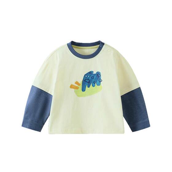 
[7A Antibacterial Pure Cotton] Qiqi Bear Baby Long Sleeve T-shirt Spring and Autumn Fake Two-piece Boy Round Neck Children's Top Women