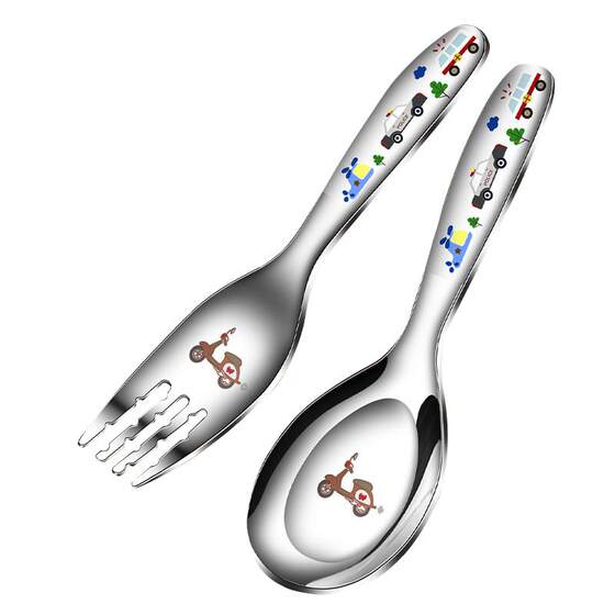 
Children's Ingot Spoon Stainless Steel Food Grade 316 Baby Eating Spoon Cartoon Household Spoon Fork Set