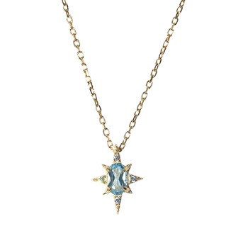 
<Ren Haixing Mang>Sarman light luxury retro blue topaz necklace silver gold-plated collarbone chain exquisite gift for women