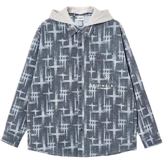 
Jack Jones 2025 Men's Winter Shirt Removable Hooded Lettering Embroidered Retro Sports Style Jacket Top