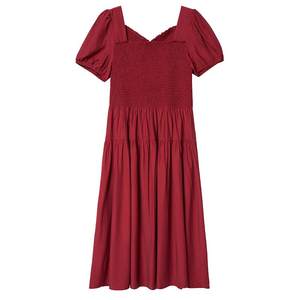 Zihan Fang collar bubble sleeve dress female summer new high -level niche lace middle long skirt high waist high waist capture leisure
