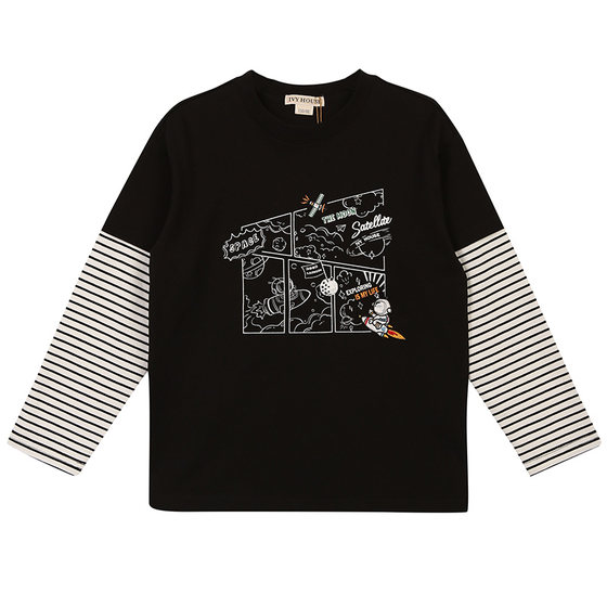 
IVY HOUSE Ivy children's wear boys' T-shirt autumn new style splicing fake two-piece round neck long sleeve casual style