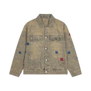 
Yellow mud washing old denim jacket men and women fashion brand handsome high-end American retro teenager jacket top