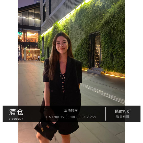 3ts休闲套装轻熟风港味复古短袖洋气格子西装短裤两件套