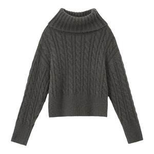 
SMIIILE soft and glutinous one-shoulder gray turtleneck sweater for women in winter lazy style loose wool knitted slanted shoulder top