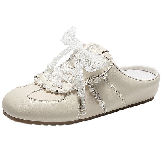 
Qianbaidu Bow Silver Dexun Baotou Slippers Women's Summer New Thin-soled Flat-soled Slip-ons