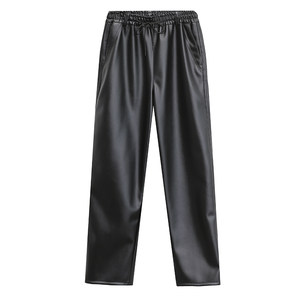 Men's leather pants plus velvet thick, middle -aged and elderly loose windshield, warm and waterproof locomotive riding driving labor insurance work pants