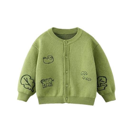 
[100% Cotton] Qiqi Bear Baby Spring Cardigan Boys' Round Neck Sweater Children's Round Neck Sweater Spring Top