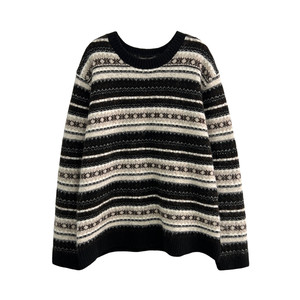 
3ts 12/27 Wool blended vintage pattern Fair Isle jacquard spring knitted sweater soft and lazy