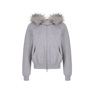 
Fano Casual Windproof Warm Fleece Lined Detachable Fur Collar Hooded Split Line Sweatshirt Short Jacket