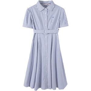 
Navigare small sailing boat summer new blue short-sleeved striped dress women's commuter lapel shirt skirt