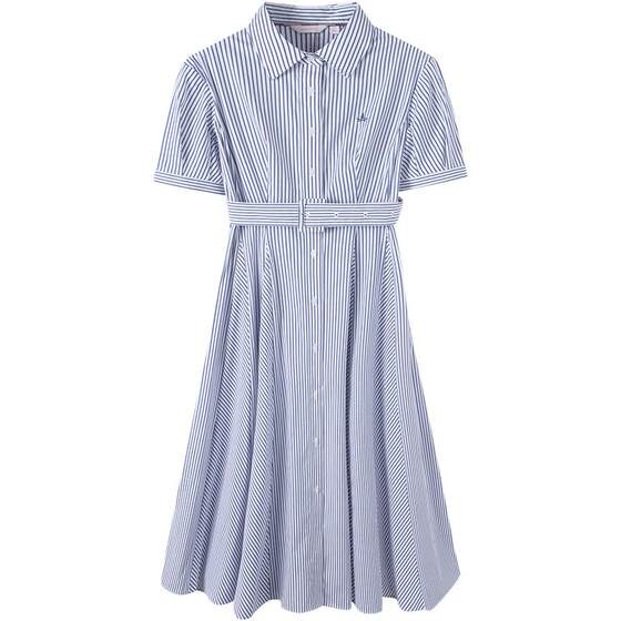 
Navigare small sailing boat summer new blue short-sleeved striped dress women's commuter lapel shirt skirt
