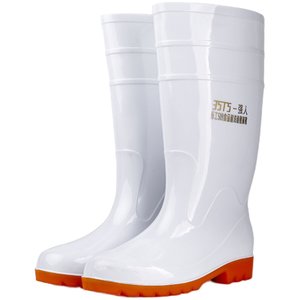 Large -size white raindrops Food Factory Worker Rain Boots Anti -slip Food Sanitary Boot Anti -Oil and Velvet and Cotton Warm Water Shoes