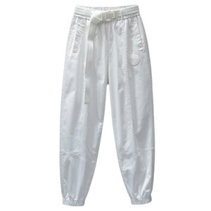 
Spring and summer white casual pants for women 2025 new elastic waist tying feet loose and slimming 9-point harem pants trendy pants