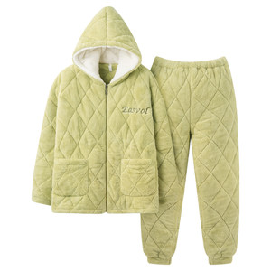 
Fenton couple pajamas, winter coral velvet three-layer thickened quilted jacket suit for men and women, antibacterial and anti-mite home clothes