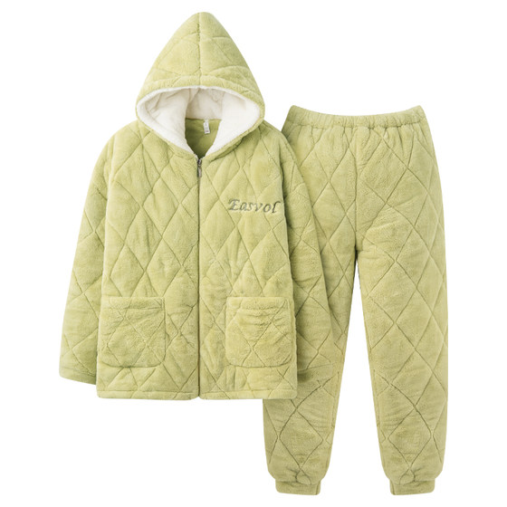 
Fenton couple pajamas, winter coral velvet three-layer thickened quilted jacket suit for men and women, antibacterial and anti-mite home clothes