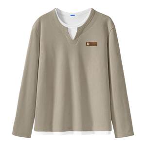 
Mark Huafei fake two-piece men's long-sleeved T-shirt 2026 new autumn men's inner layering shirt men's top X