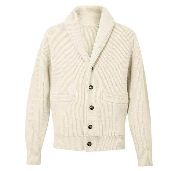 CULTUM100 pure wool green fruit collar knitted cardigan men's cardigan jacket thickened loose sweater lazy style
