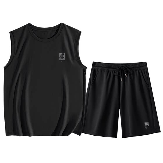
Pull back men's set of summer ice silk vest shorts running quick-drying basketball uniform fitness sports suit men Y