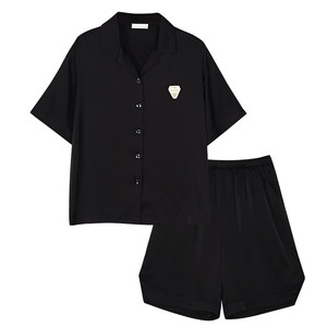 
Men's pajamas for summer thin short-sleeved ice silk cool suit for men's youth summer imitation silk home clothing large size