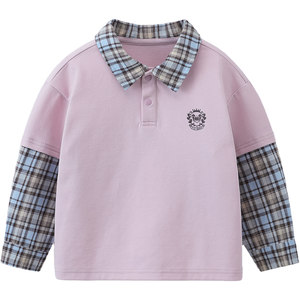 
[College Style] Qiqi Bear Baby T-shirt Long Sleeve Spring and Autumn Boys' Fake Two-Piece Polo Shirt Children's 2026 New Style