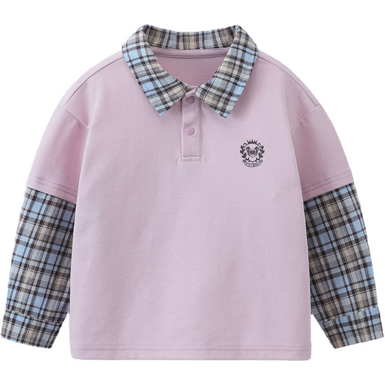 
[College Style] Qiqi Bear Baby T-shirt Long Sleeve Spring and Autumn Boys' Fake Two-Piece Polo Shirt Children's 2026 New Style