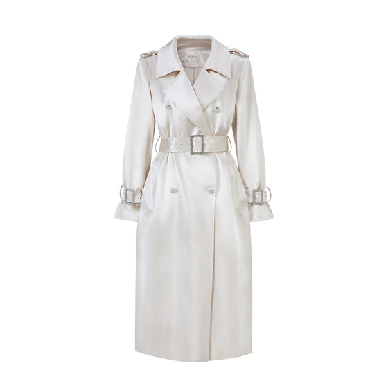 
Ya Qiao [Personal Style] Early autumn women's clothing, fashionable, heavy industry, light luxury temperament, gold-plated satin long windbreaker jacket