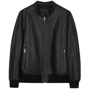 
[Sheep Leather] Bopin Stand Collar Bomber Jacket Men's 2025 Spring New American Retro Leather Motorcycle Style Jacket