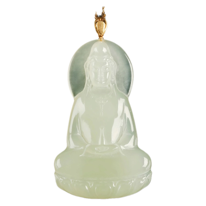 碧玉尊18K金镶嵌玉坠挂件天然玉石素衣和田玉白玉净