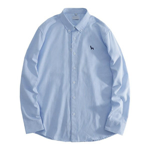 Japanese handsome pure cotton Oxford spinning long -sleeved shirt men and women spring and autumn pink stripe shirt inside a base jacket