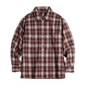 
Marden Maillard brown plaid long-sleeved shirt loose brushed shirt jacket top women's spring
