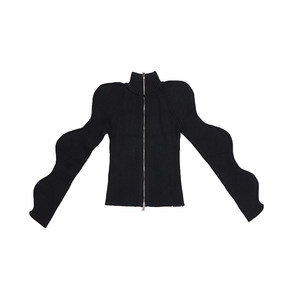 
Yokuku, niche design sense knitted cardigan top wavy sleeve zipper bead sweater jacket for women